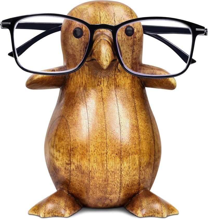 Spaceneat Penguin Eyeglass Holder Stand - Handcrafted in Indonesia - Wooden Glasses Holder for Nightstand - Sunglasses Stand Display, Versatile Eyewear Storage for Reading Glasses, Spectacles & More - Image 1